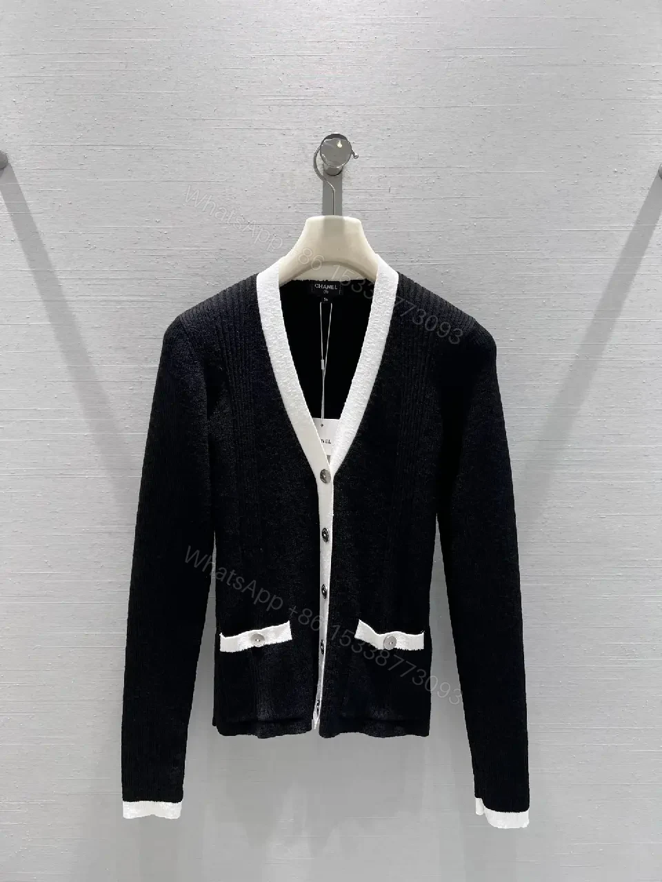 View 5 of Contrast-Trim Knit Cardigan: Sophisticated, Designer-Inspired Luxury