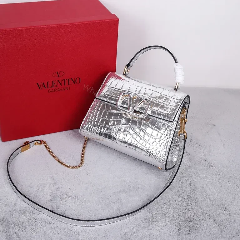 View 2 of Gleaming Croc-Embossed Silver Handbag: Luxe Crossbody Bag