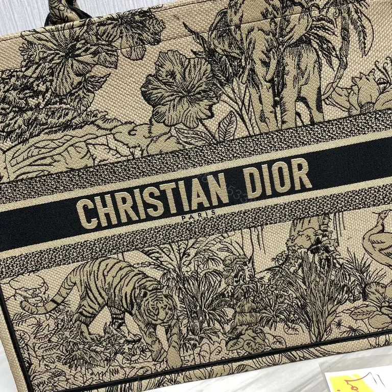 View 5 of Beige & Black Dior-Inspired Botanical Tote: Luxury Everyday
