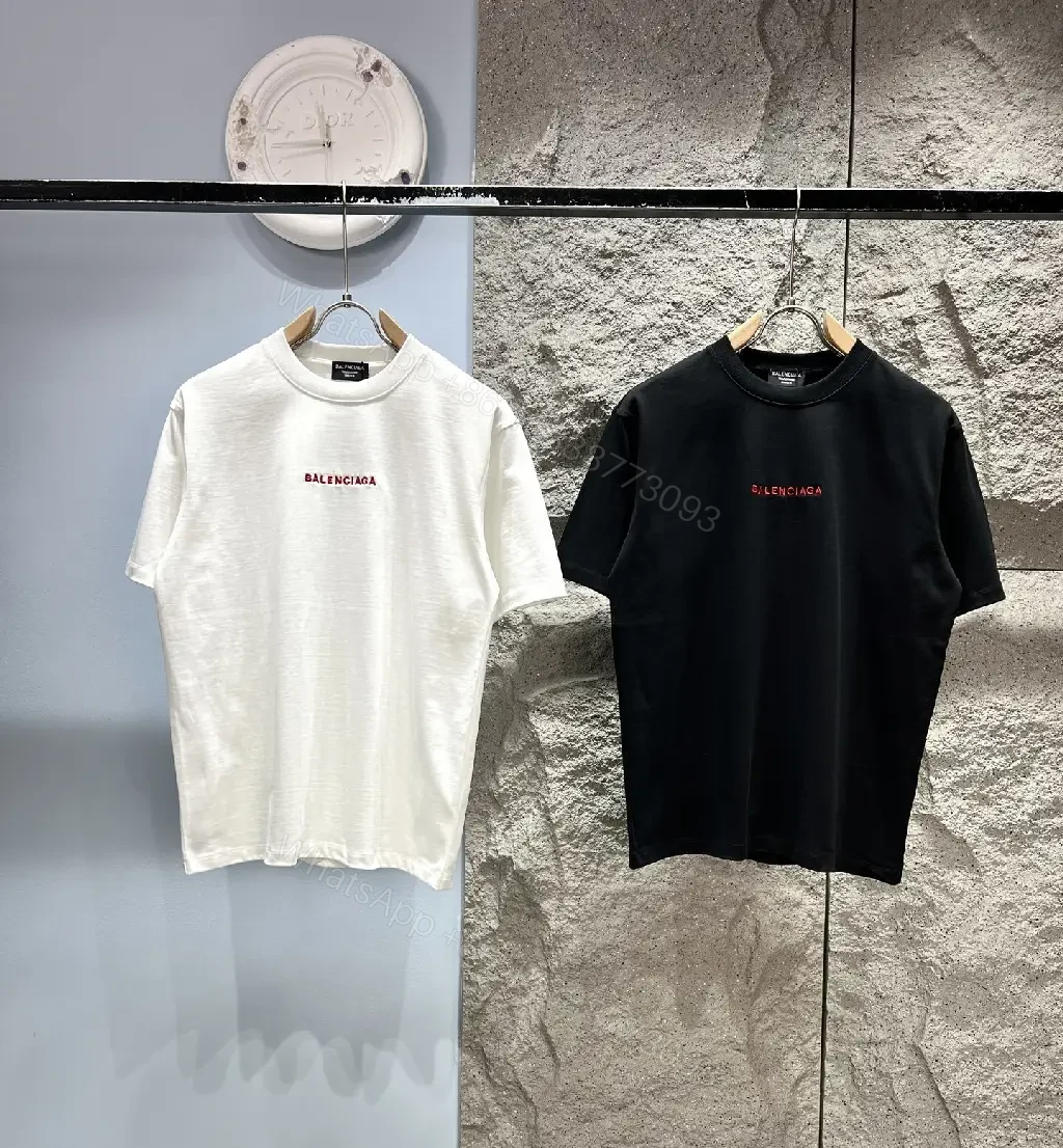 View 2 of Black Cotton Crewneck Tee with Subtle Red Logo Embroidery