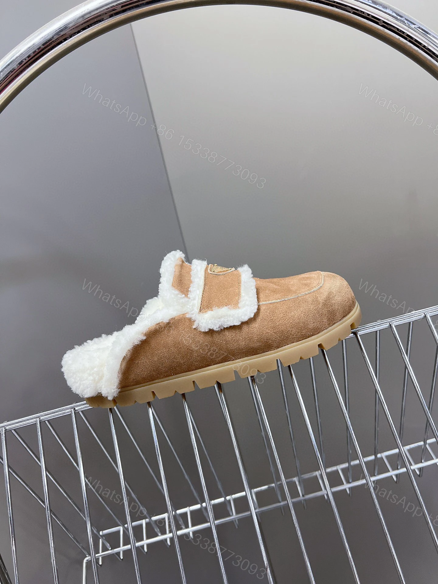 View 5 of PRADA SUEDE AND SHEARLING SLIPPERS ECRU 1S711M X0O F0379 F ZG20