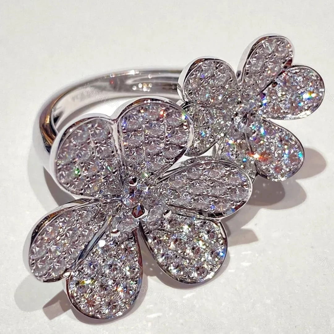 View 2 of Van Cleef Arpels 18K White Gold Frivole Between The Finger Ring Pave Diamonds VCARB67500
