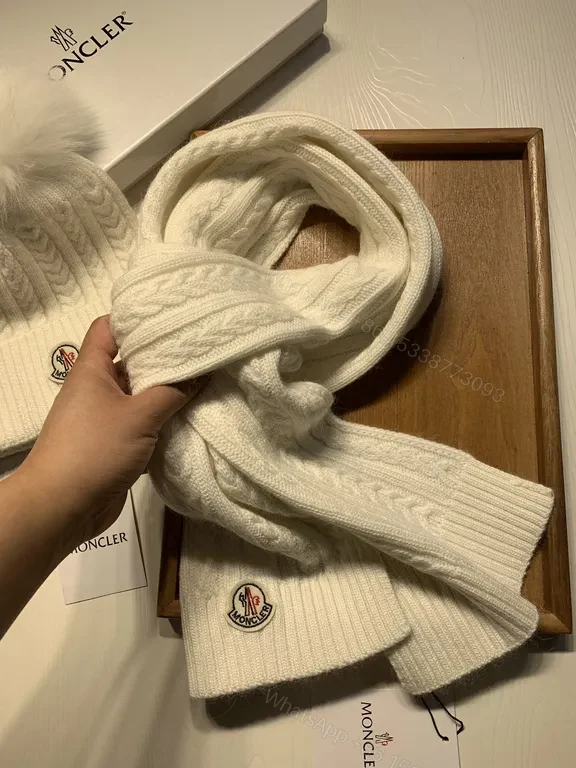 View 7 of Lux Knit Set: Cable Texture Beanie & Scarf, Ivory Moncler Style