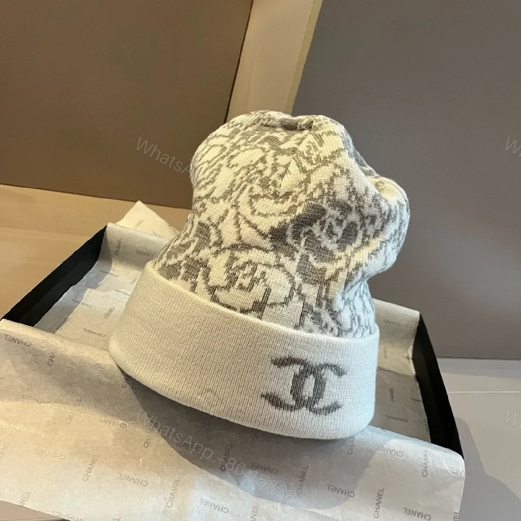 View 8 of Patterned Knit Beanie Set – Lace Motif, Signature Logo, All-Season Luxury