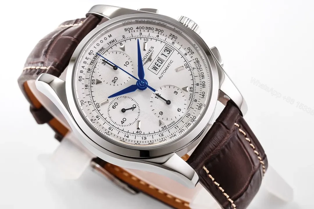 View 4 of Longines Classic Re Edition Men’s Watch Silver Case White Dial Brown Leather Strap 40mm