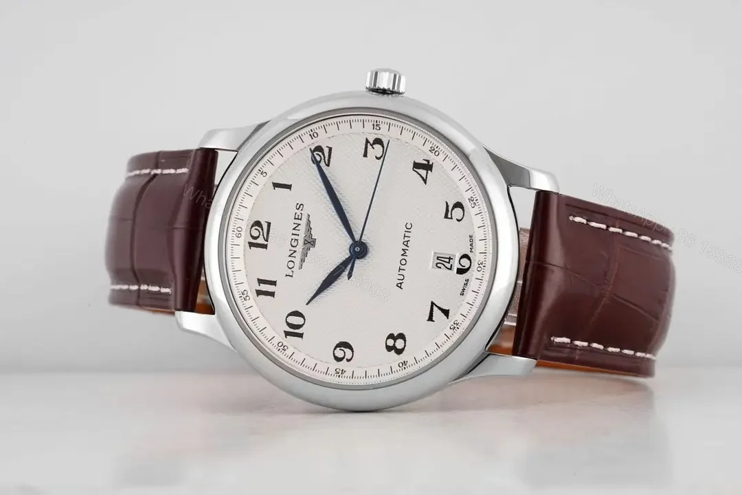View 5 of Longines Master Collection Automatic Watch Silver Dial Brown Leather Strap