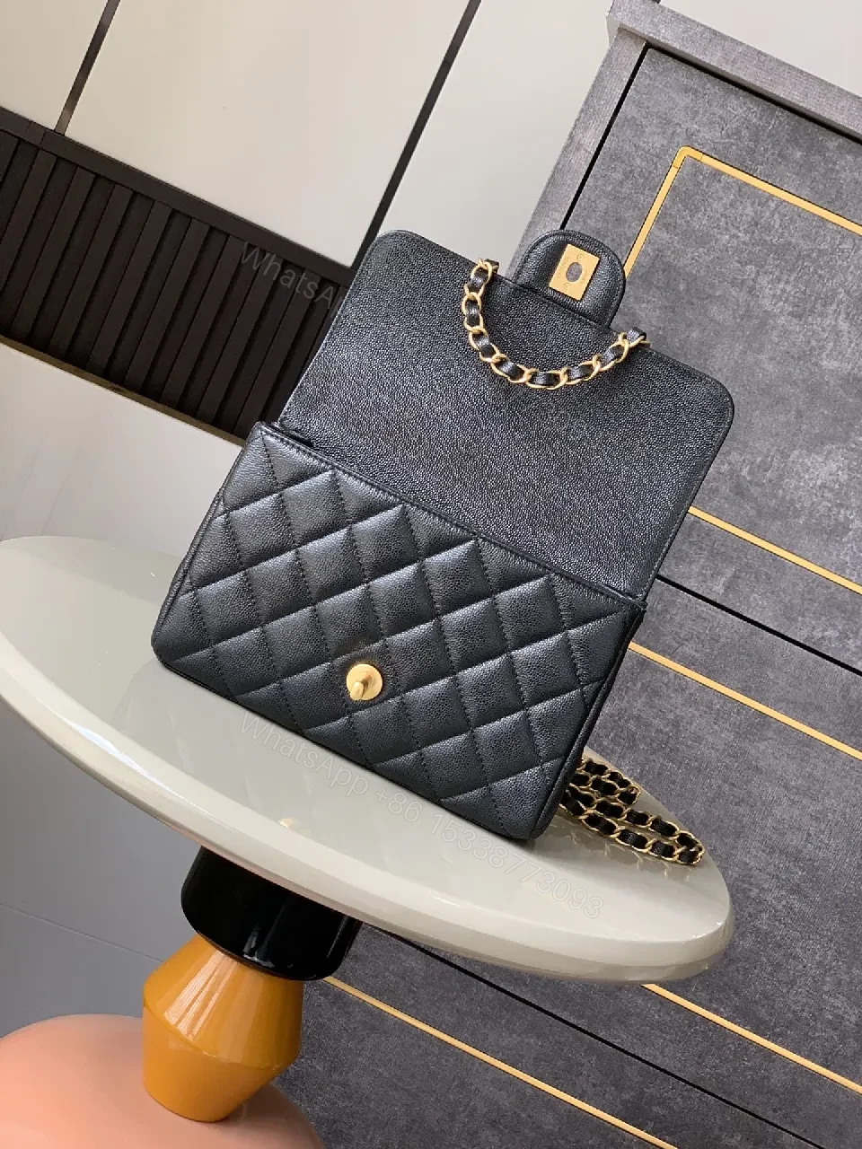 View 9 of Quilted Calfskin Tote: Gold Chain, Compact Luxury Bag