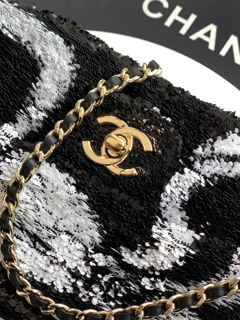 View 9 of Sequin Mini Bag: Black-White Wave, Gold Hardware, Chic Evening