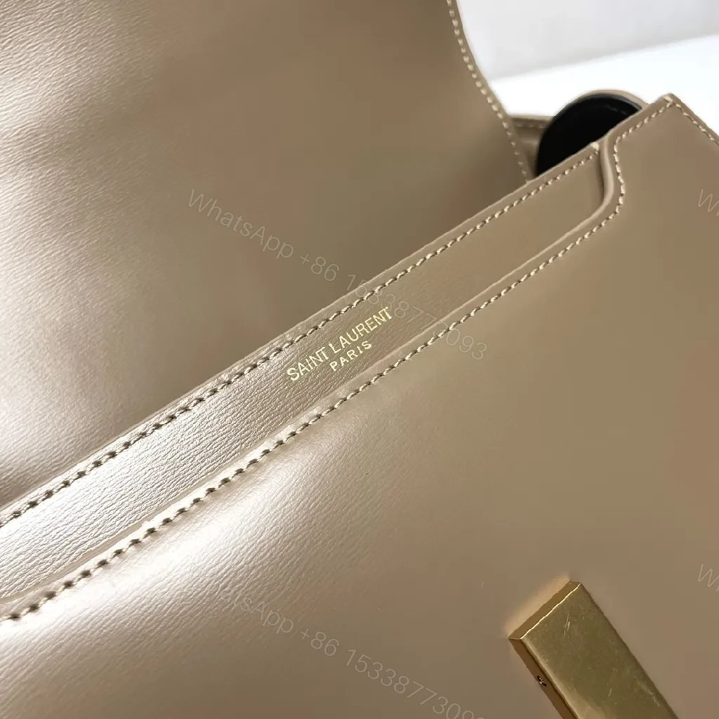 View 6 of Taupe Leather Saddle Bag with Subtle Designer Hardware