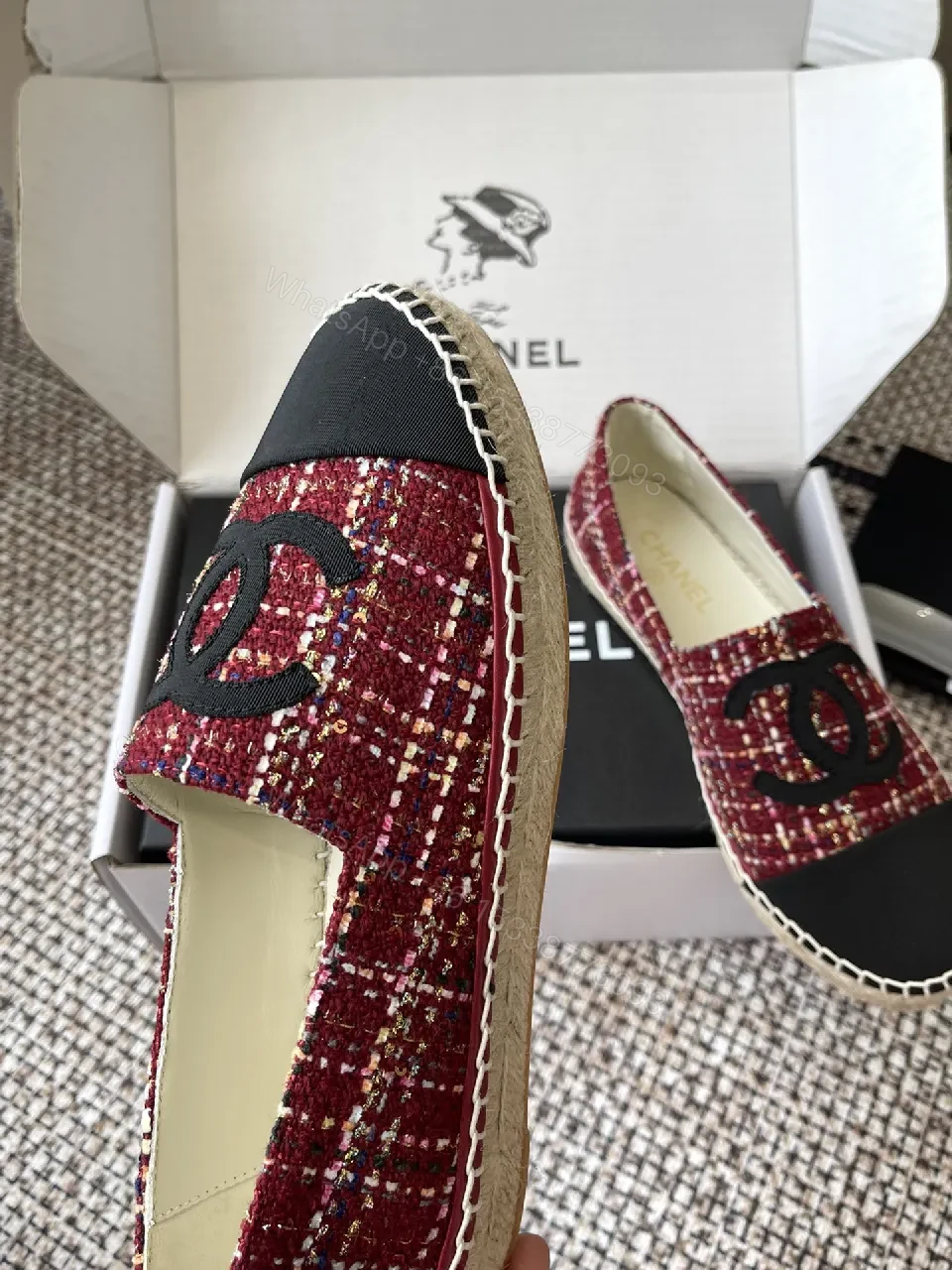 View 8 of Red Tweed Espadrille Loafer with Double-C Logo