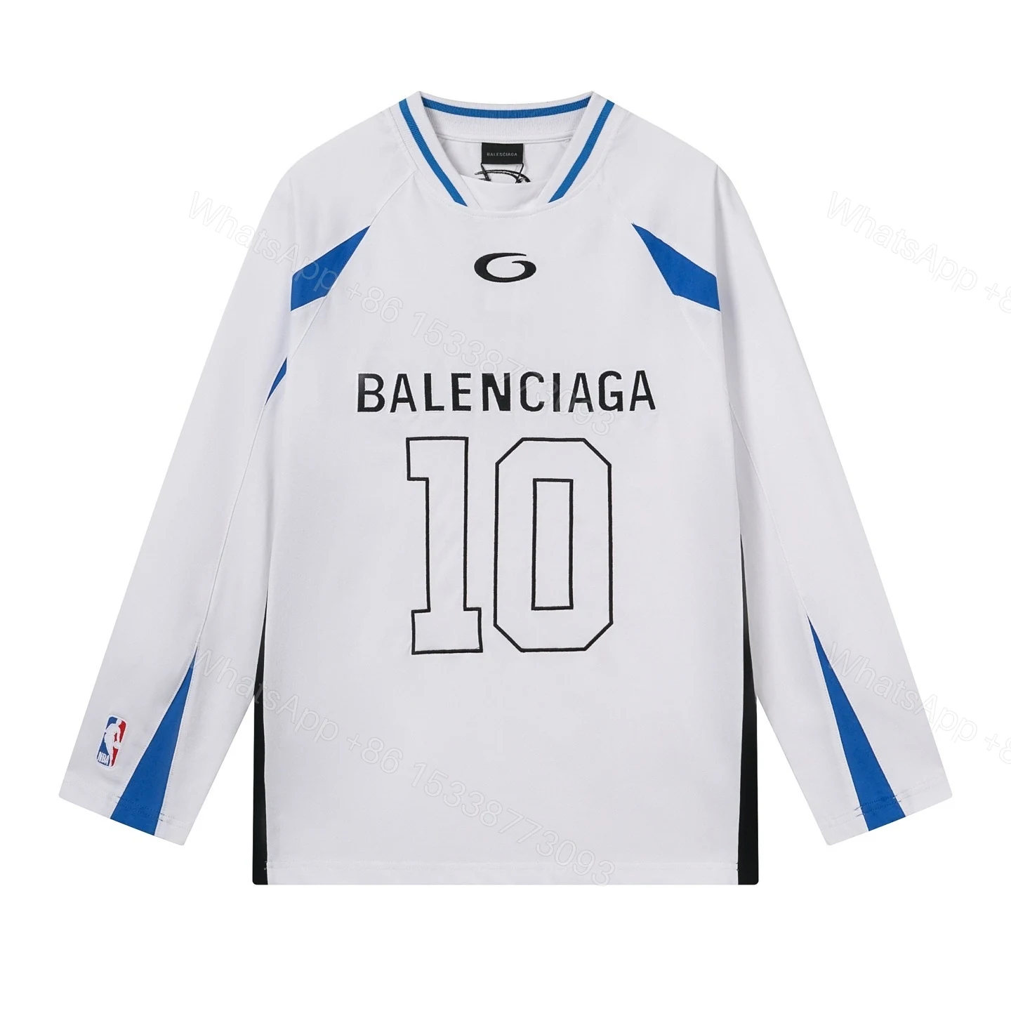 View 2 of Balenciaga Clothes NBA Collab Health Mesh & Color-Block Long-Sleeve T-Shirt Black/Red/White