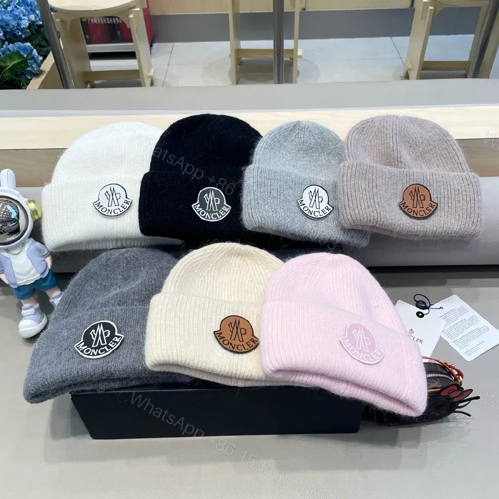 View 9 of Soft Pink Wool Beanie: Luxe Moncler Patch, Cozy Everyday Wear