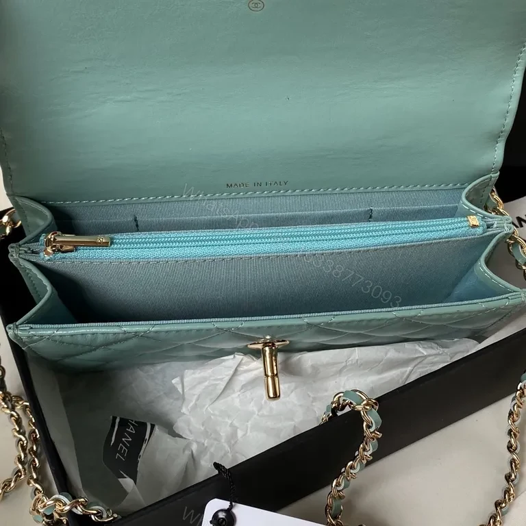 View 3 of Teal Quilted Chain-Front Flap Bag: Luxury Craftsmanship