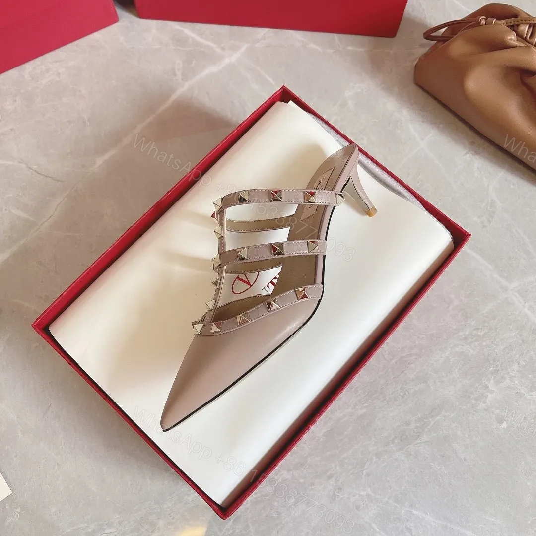 View 4 of Valentino Women Beige Leather Studded Mules