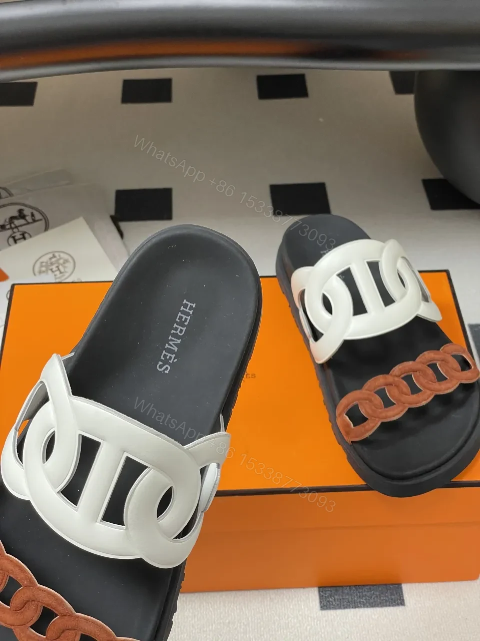 View 8 of Chic Textured Sliders: Two-Tone Luxury Comfort Slides