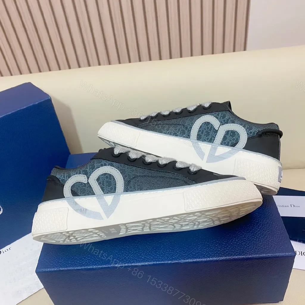 View 4 of Black Leather Trainers, Dior-Style High-Tops, Bold Branding, Luxury Casual Sneakers
