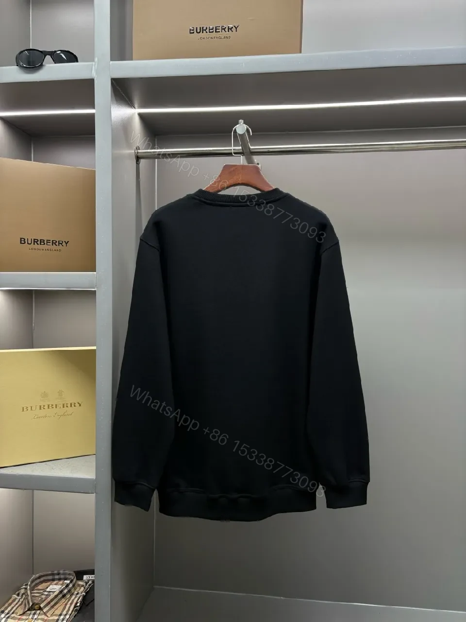 View 9 of Black Cotton Crewneck Sweatshirt with Metallic Crest Print, Modern Heritage, All‐Day Comfort