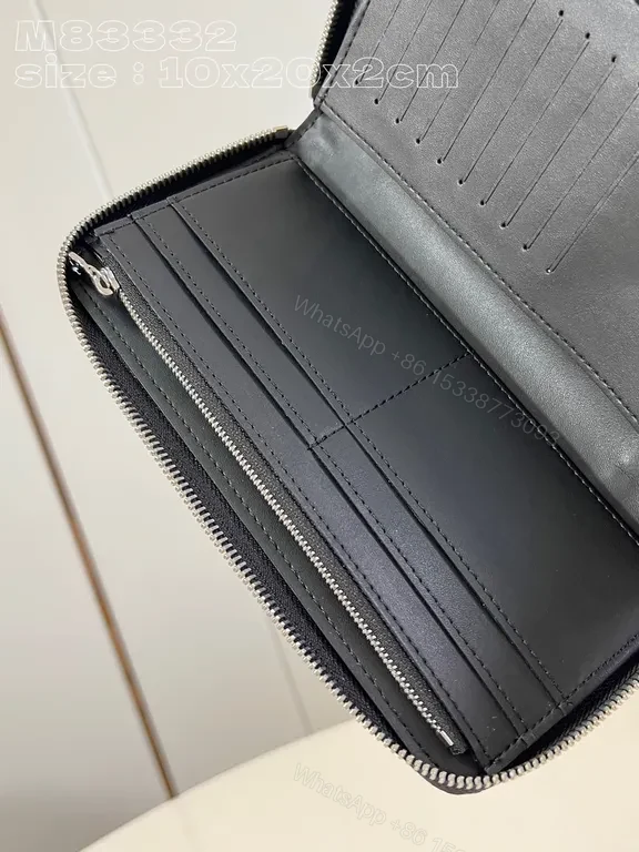 View 9 of Chic Textured Wallet with Bold LV Branding - Slim Zip