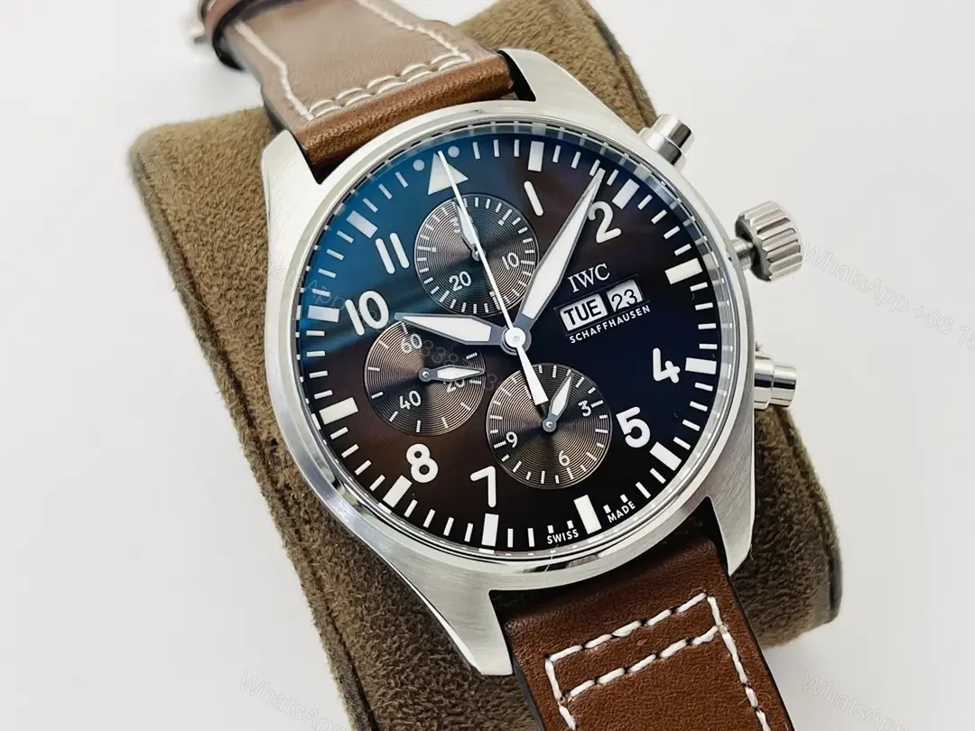 View 2 of IWC Brown Strap Pilot Chronograph Black Blue Dial Ultimate 43MM IWC-PILOT-CHR-BLBK43