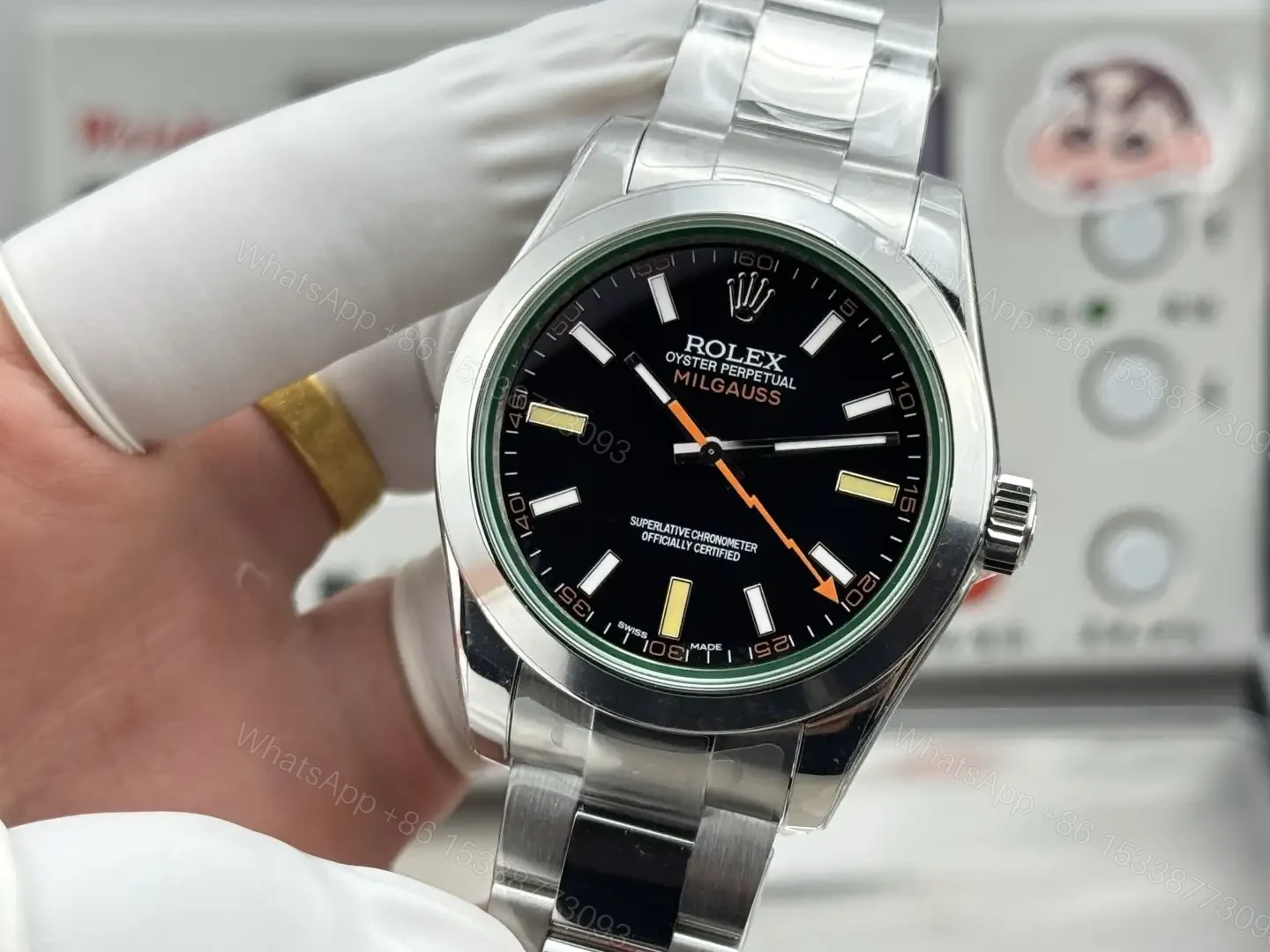 View 9 of Rolex Milgauss Black Dial Green Sapphire Replica 40mm 116400-0001