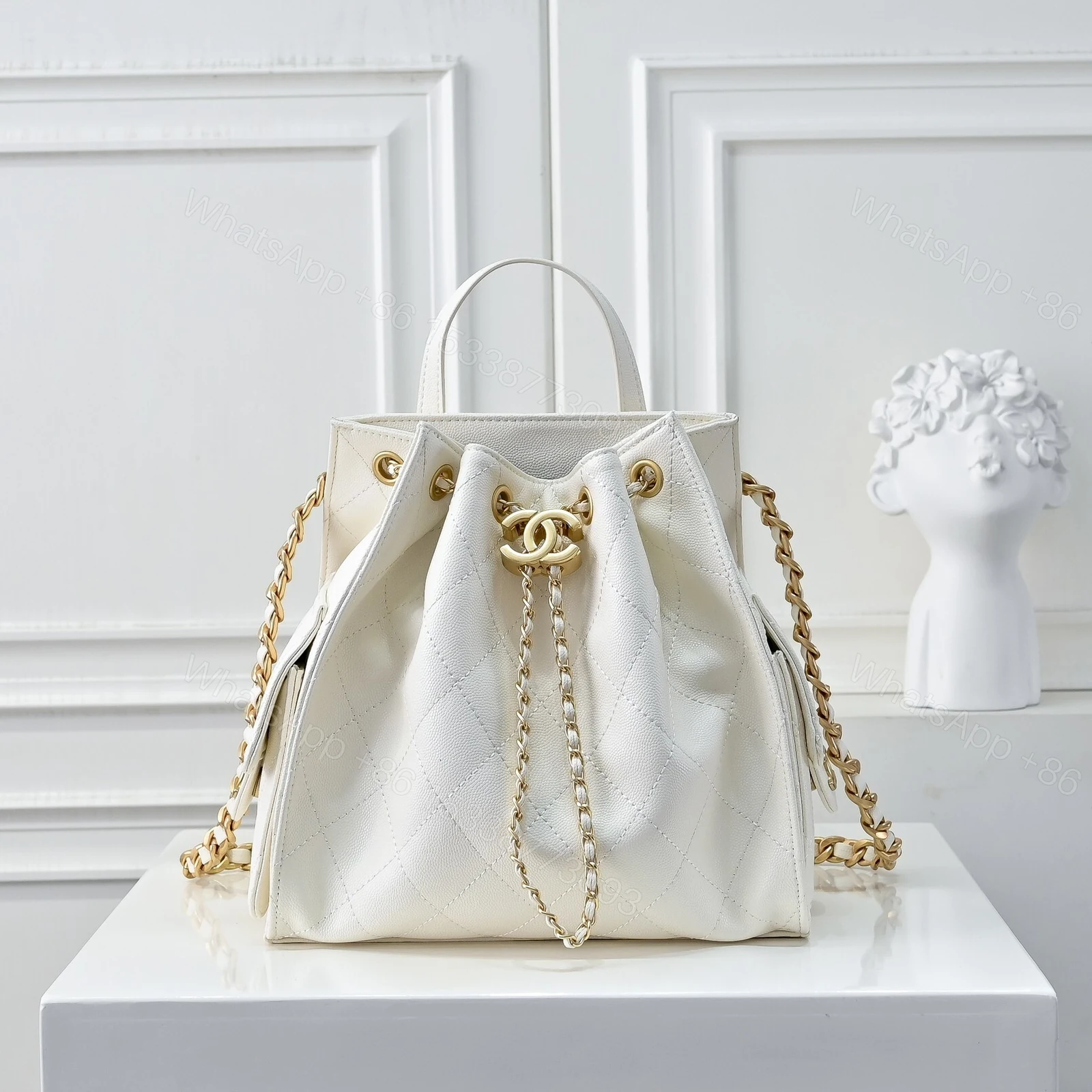 View 2 of Chanel 25 Medium Size Backpack Grain Effect And Gold Metal White 23Cm As5600 B20304 10601