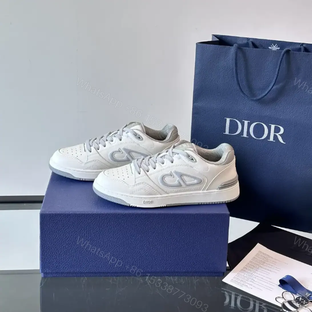 View 5 of DIOR B57 DRIBBLE SNEAKERS WHITE AND GRAY SMOOTH CALFSKIN WITH WHITE SUEDE – CD218