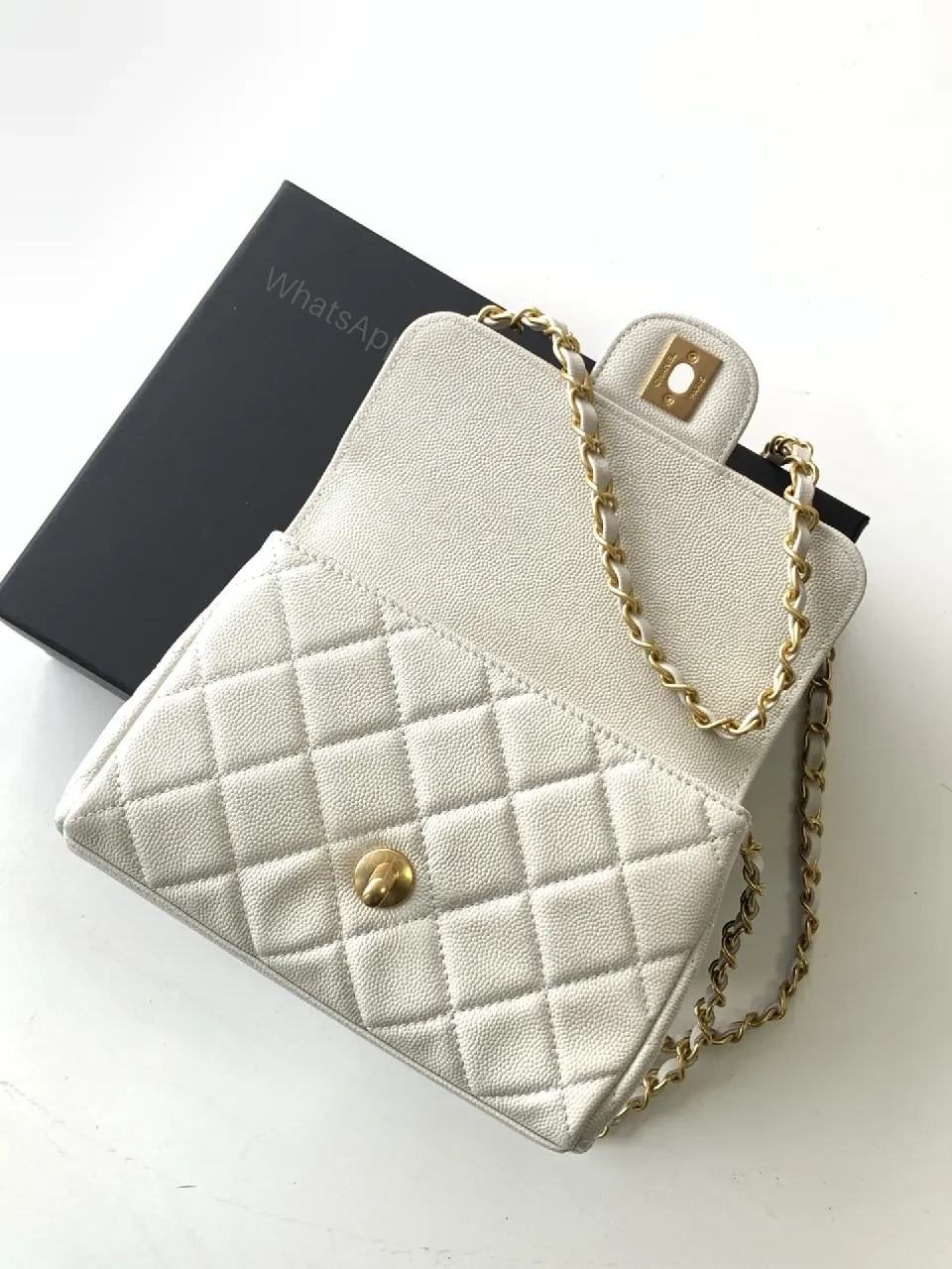 View 4 of Quilted Mini Flap Bag with Gold Chain - Classic Chic Crossbody