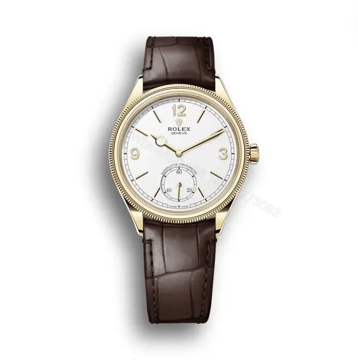 Replica Rolex 1908: 39 mm, yellow gold with an alligator leather strap — view 1