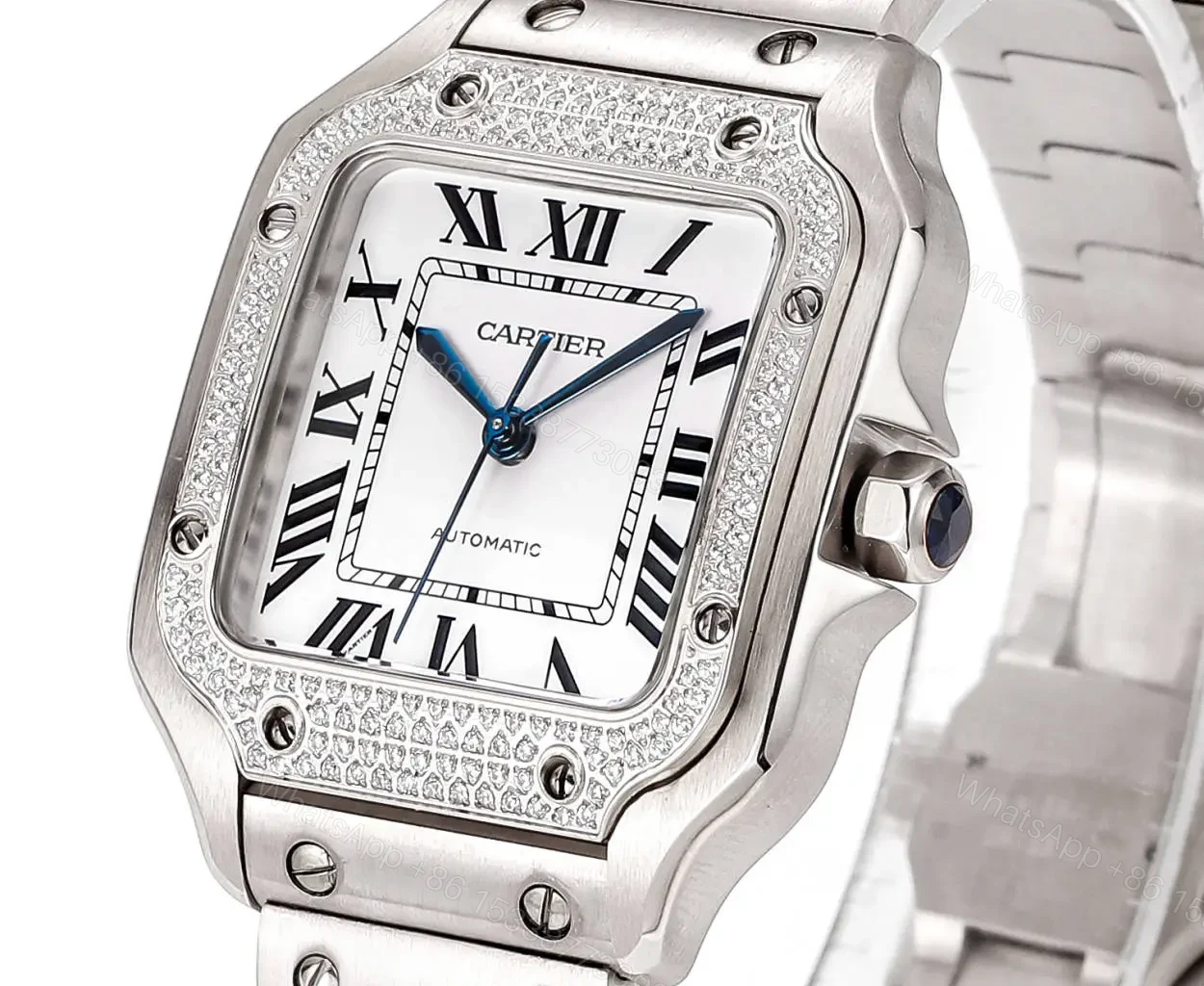 View 3 of Cartier super clone Santos White Dial Diamond Steel Bracelet Premium 40MM RG-CARTIER-SANTOS-WHT-DIA-STL-40