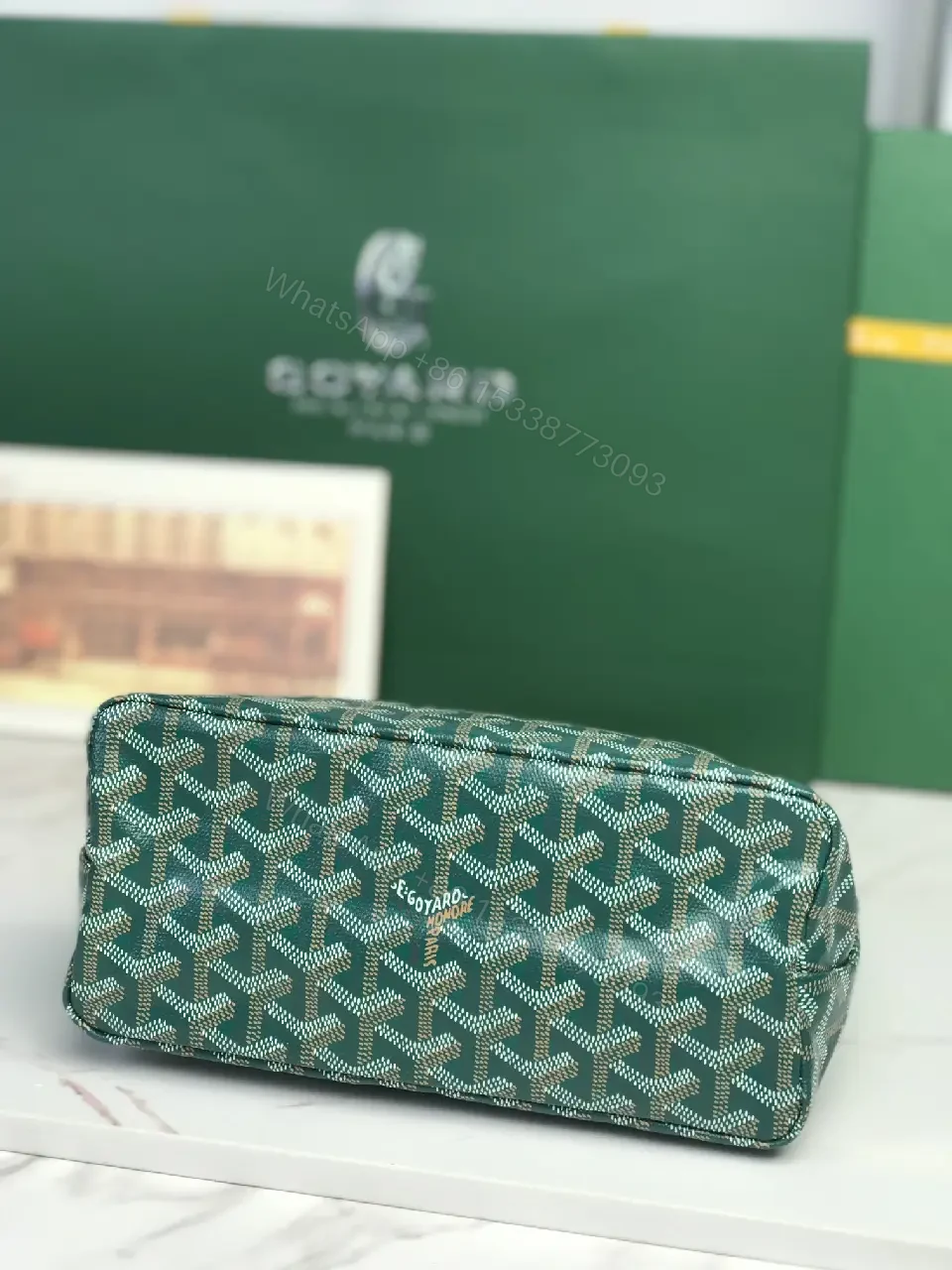 View 9 of Structured Monogram Tote: Green, Coated Canvas, Modern, Durable, Handbag