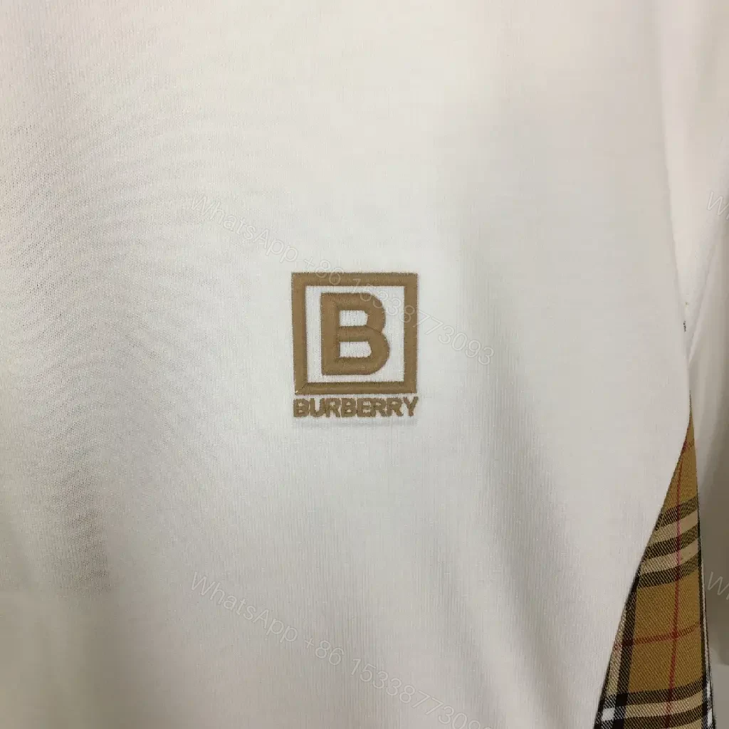 View 2 of White Cotton Tee with Plaid Paneling – Casual Luxe Comfort