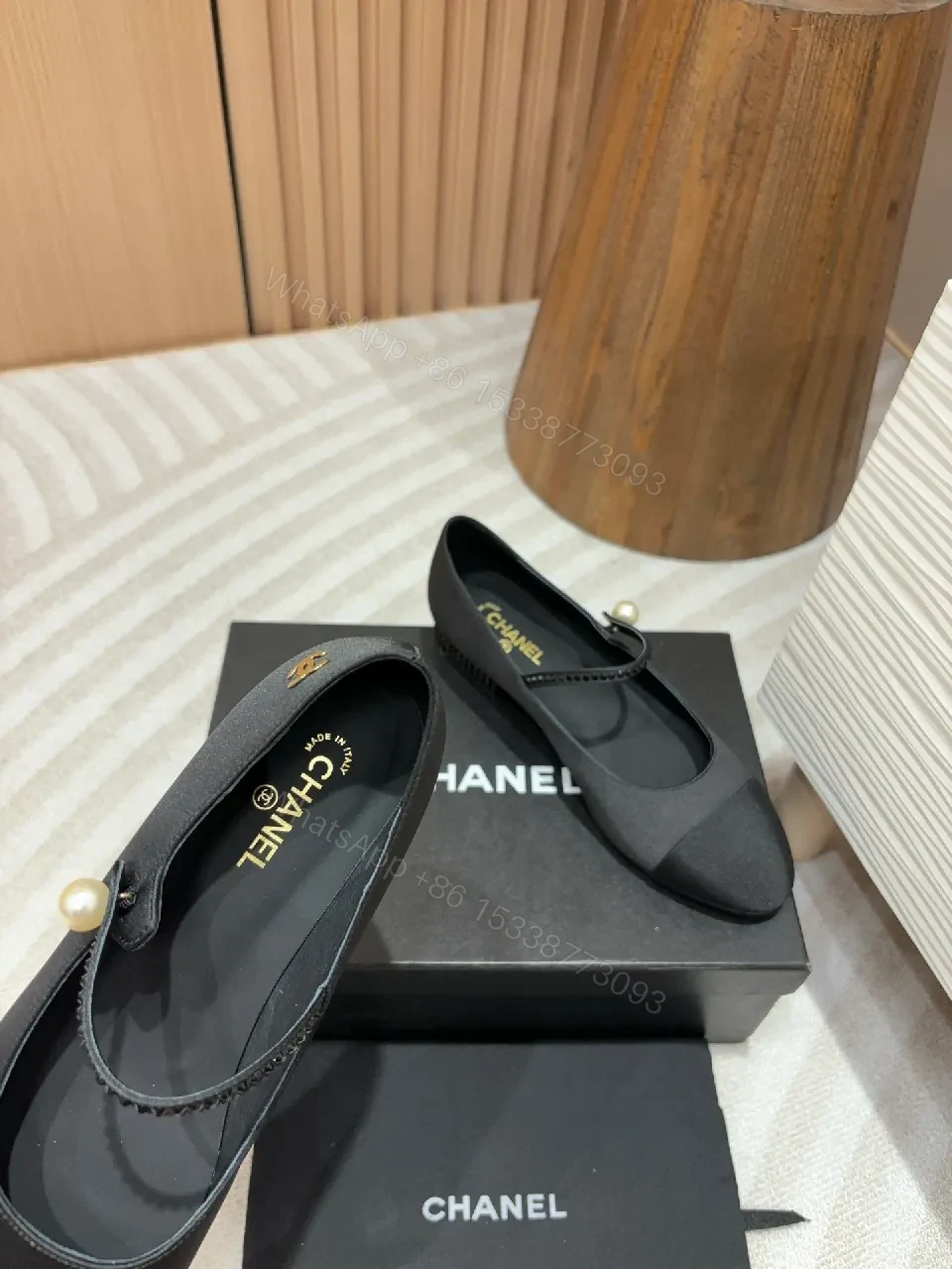 View 6 of Black Satin Flats with Pearl Accent – Refined Everyday Luxury