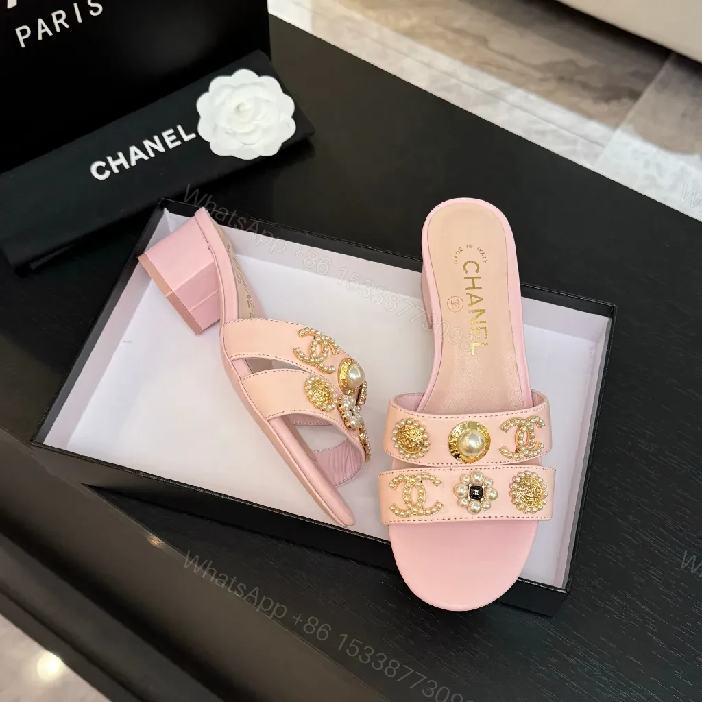 View 7 of Soft Pink Satin Embellished Slip-On Heels: Elevated Glam Slide