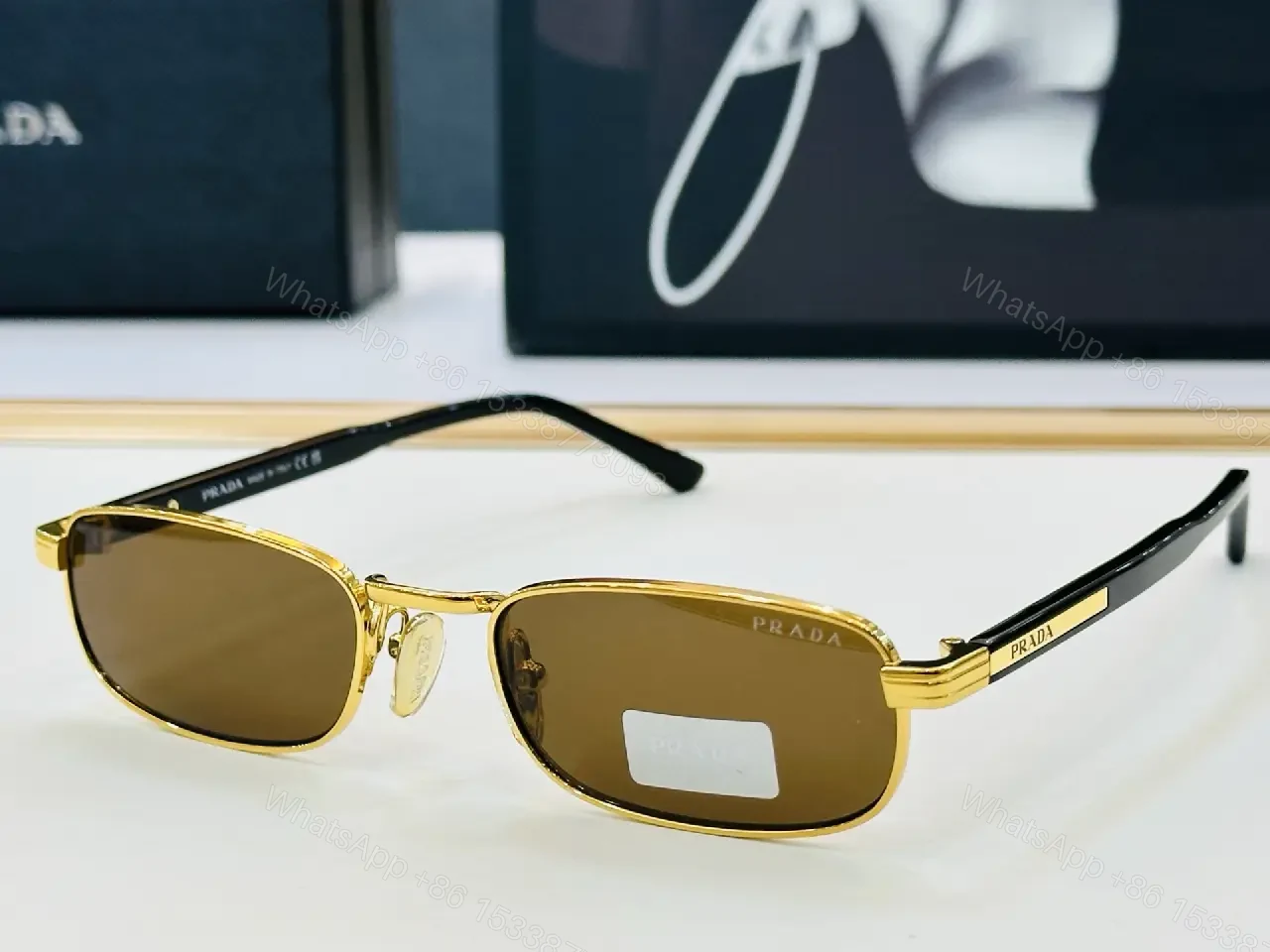 View 5 of Black Plastic/Acrylic Rectangular Semi-Rimless Narrow Metal Bridge Sunglasses