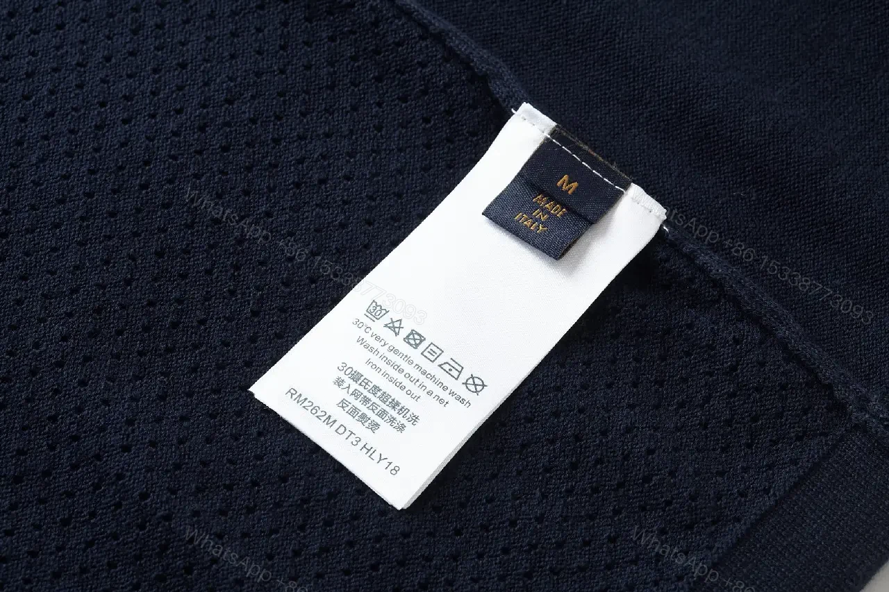 View 2 of Dark Navy Knit Crewneck Tee with Subtle LV Logo Texture