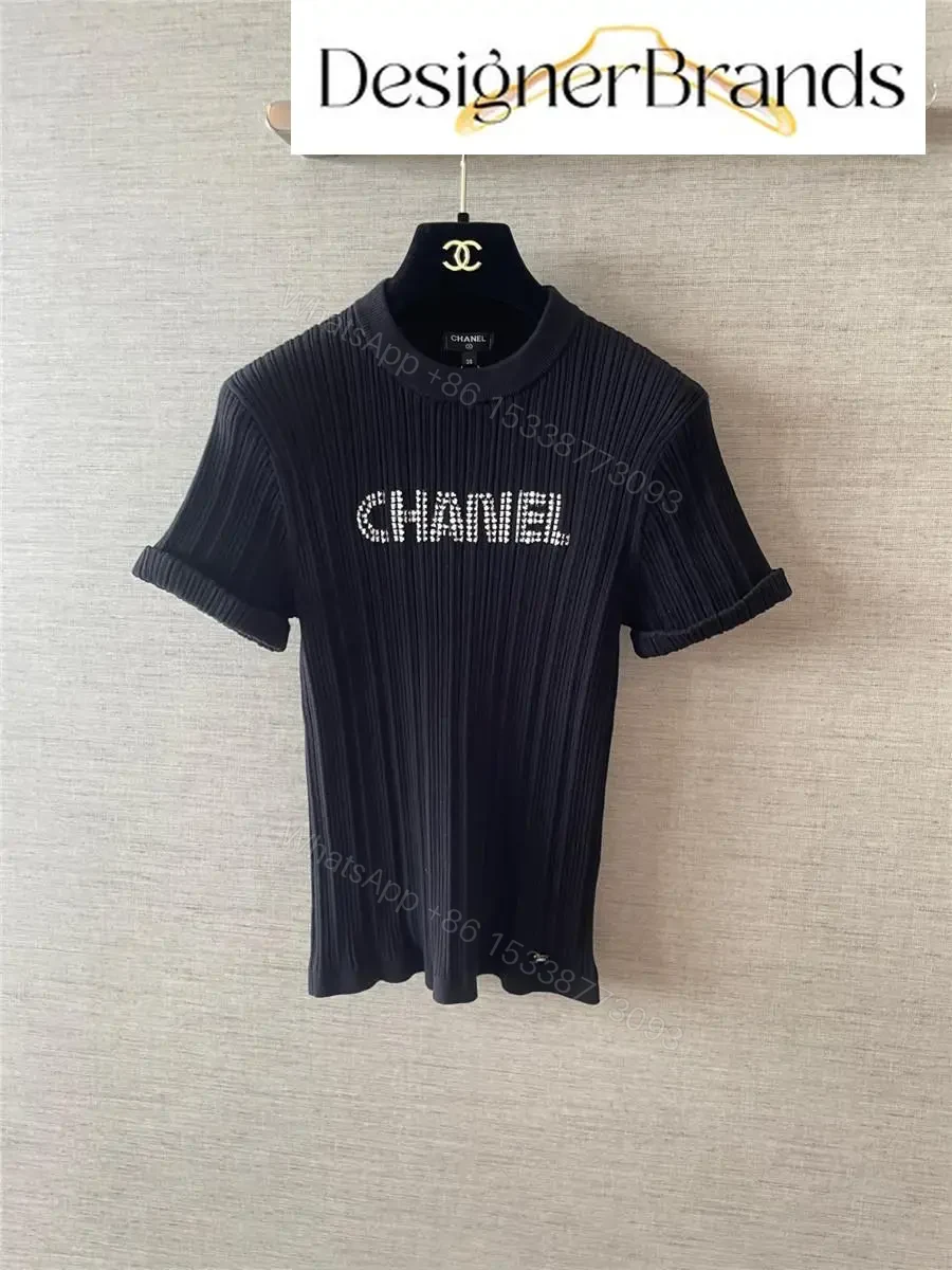 View 5 of Knit Tee: Rhinestone Logo, Modern Texture, Luxe Presence