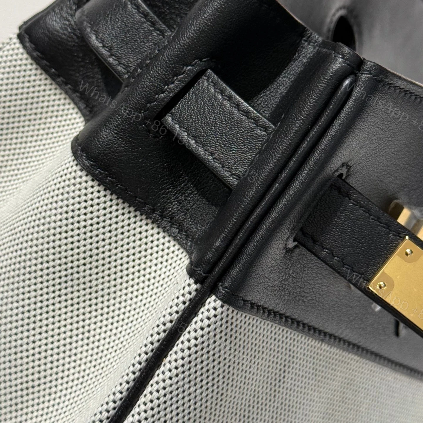 View 7 of HERMES QUADRILLE BIRKIN 30 IN BLACK SWIFT WHITE TOILE CANVAS