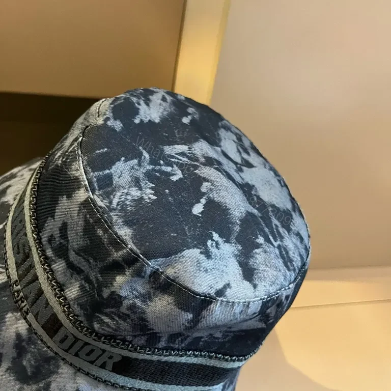 View 5 of Blue-Gray Tie-Dye Bucket Hat with Dior Band â€“ Luxe Streetwear