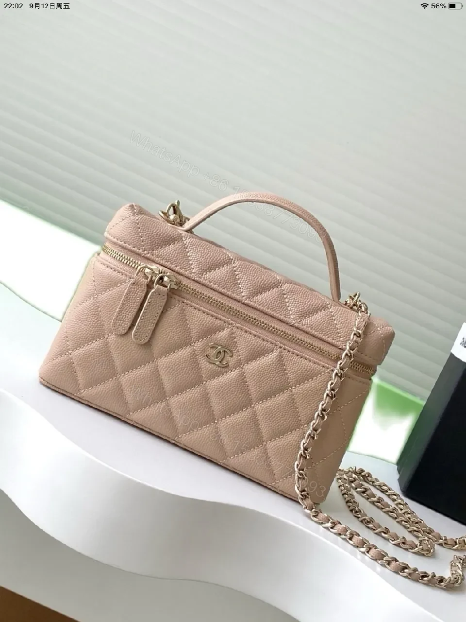 Blush Quilted Mini Satchel with Gold Chain - Compact Luxury Crossbody — view 1