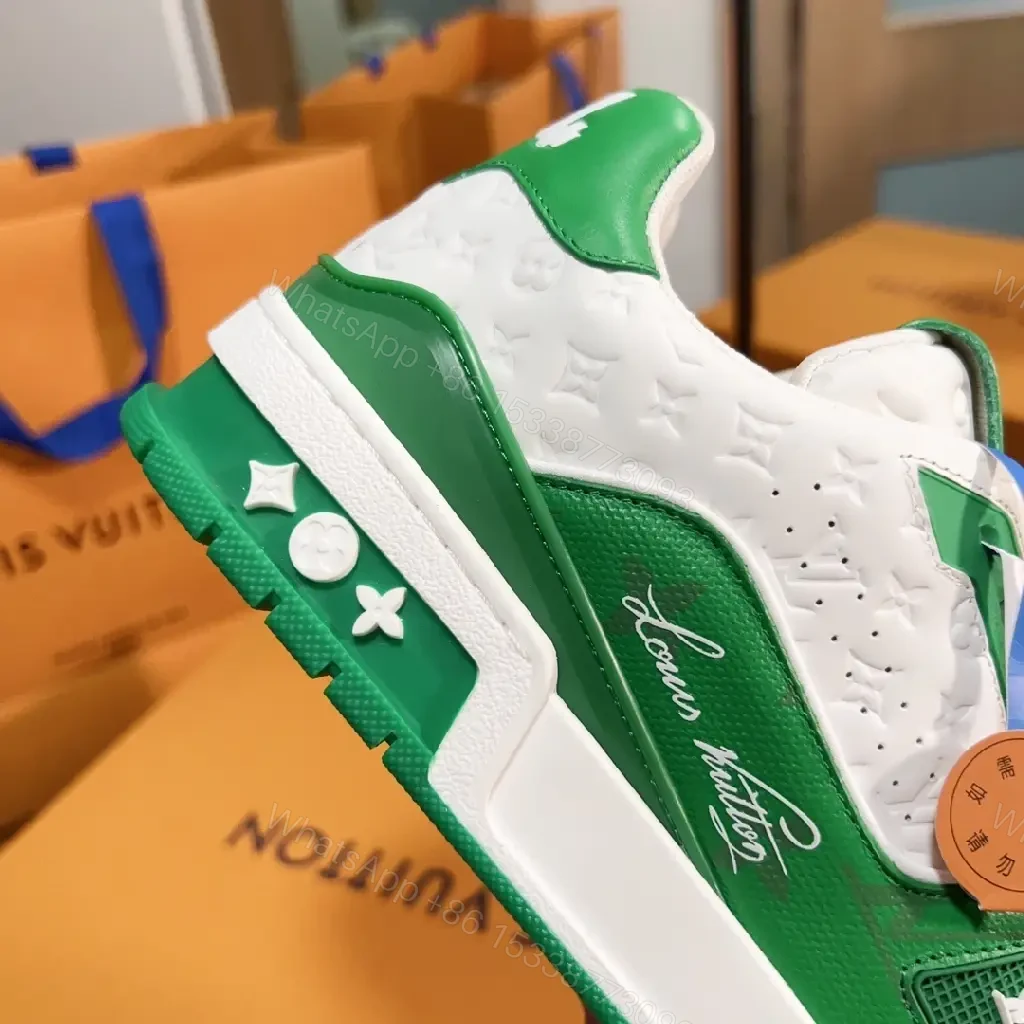 View 8 of White & Green Leather High-Top Sneakers with Bold Designer Stylistic Accents