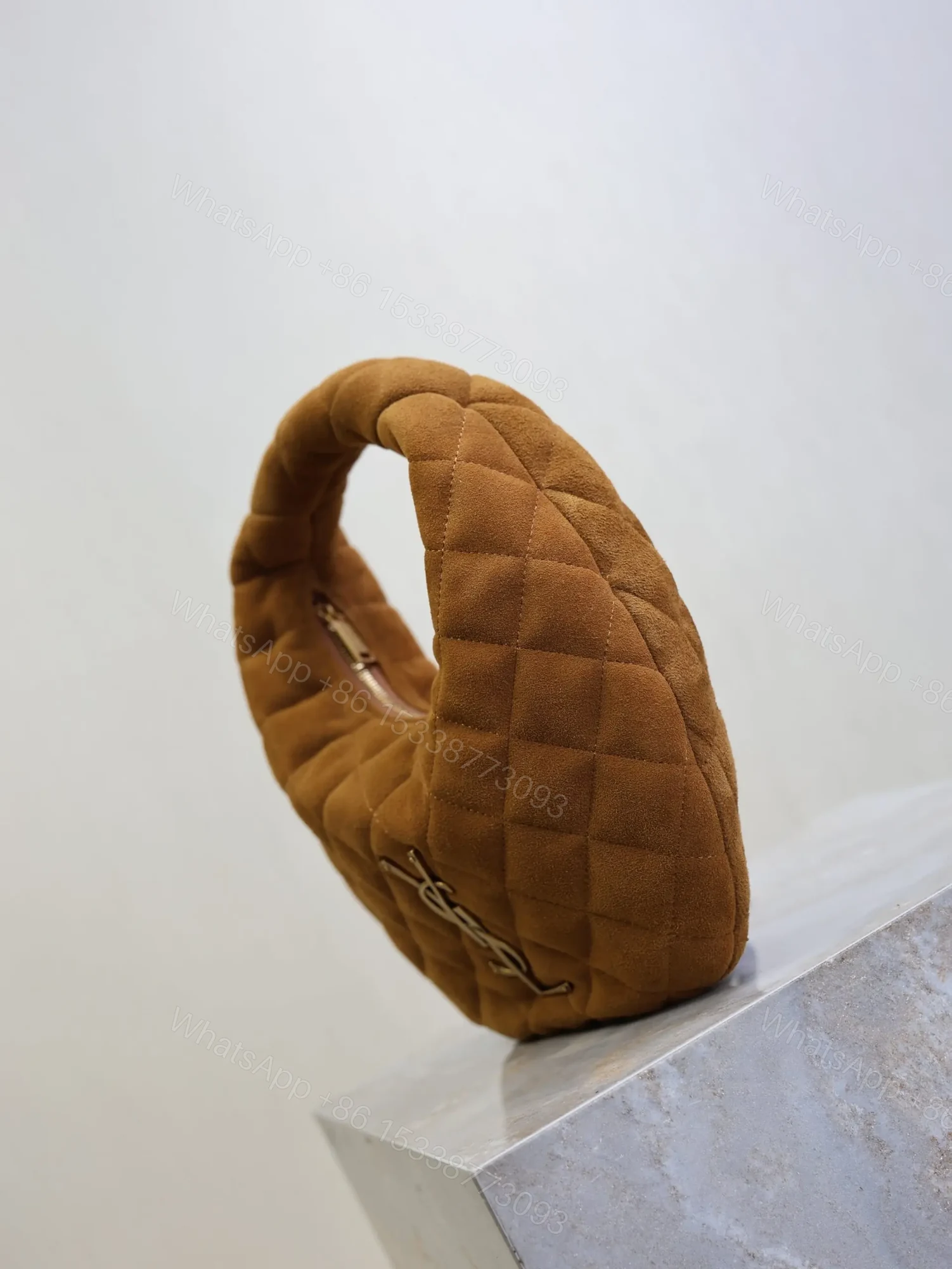 View 3 of YSL ICARINO MINI 17 IN CARAMEL QUILTED SUEDE GOLD HARDWARE