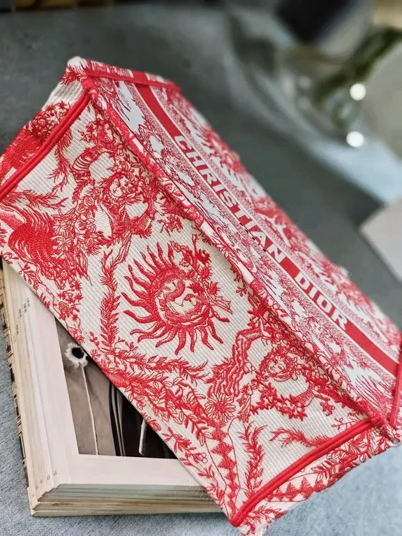 View 9 of Bold Tote: Red-Cream Jacquard, Dior-Style Brand, Structured Carryall