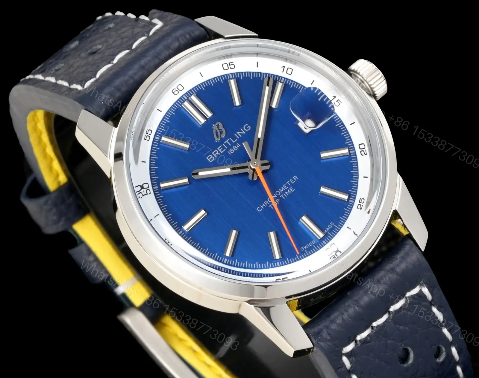 View 4 of Breitling Top Time B31 Blue Replica Leather Strap 38MM Premium BRE-TOP-B31-38-GRN-LTH