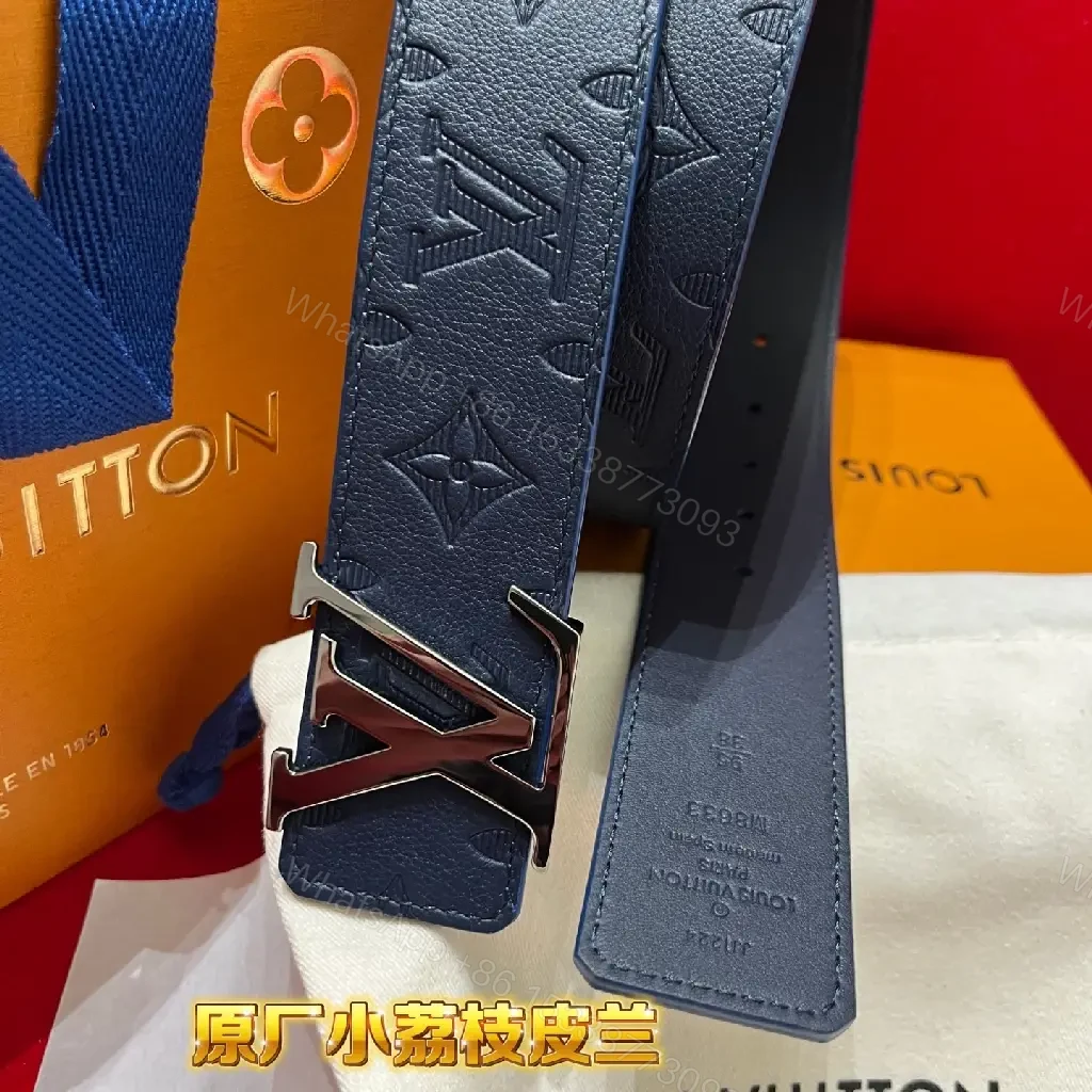 View 3 of Chic Monogram Leather Belt — Navy, Classic Modern Style, Durable