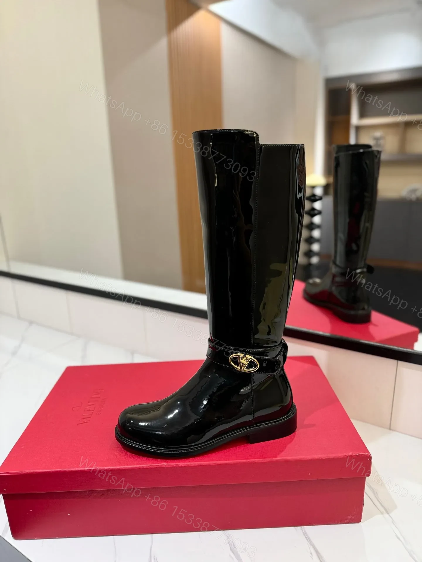 View 5 of Valentino Women Black Patent Leather Tall Boots