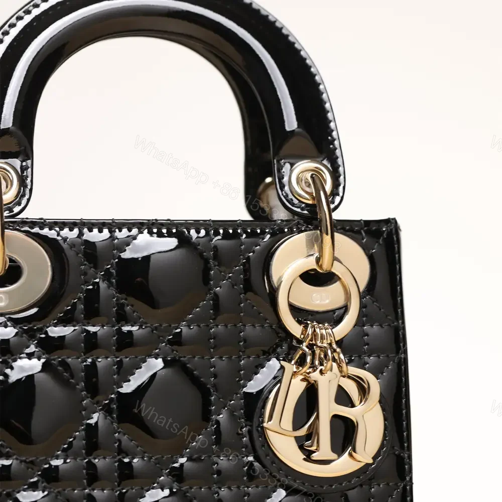 View 8 of 高仿Dior*Lady系列M0505M900黑色漆皮三格單肩包Mini免檢版