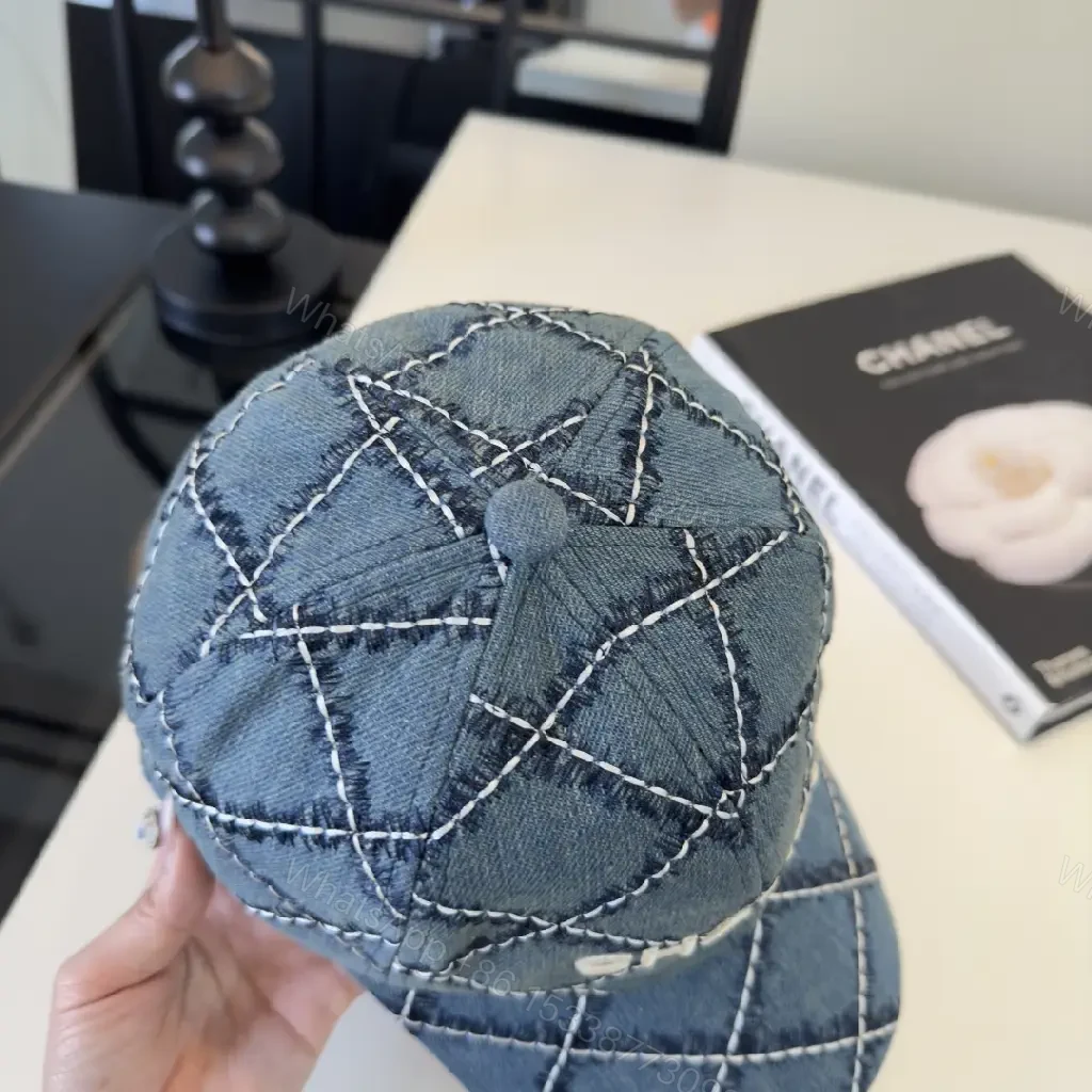 View 2 of Denim Blue Cap Quilt Stitched Diamond CHANEL Cap