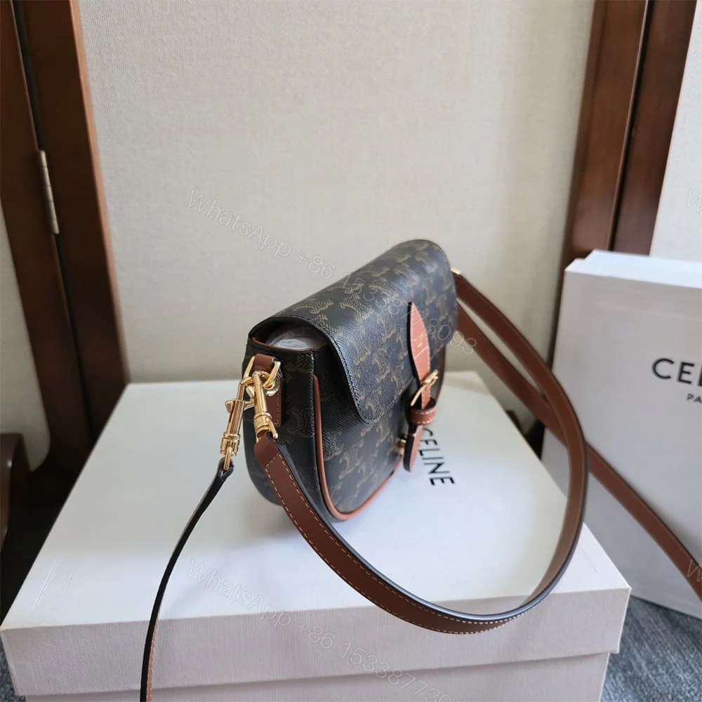 View 3 of Celine FOLCO SHOULDER BAG IN Triomphe Canvas and Calfskin