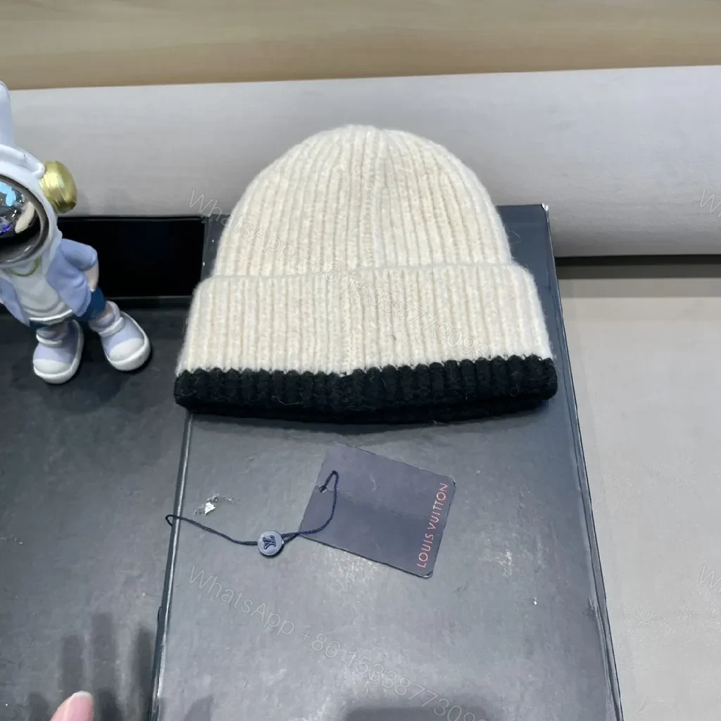 View 3 of Two-Tone Knit Beanie with Gold LV Emblem