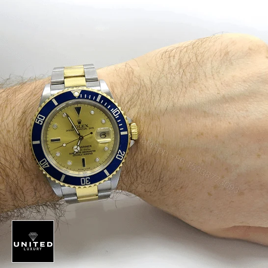 View 12 of Rolex Submariner Serti Two Tone Stainless Steel Gold Diamond 16613 Replica